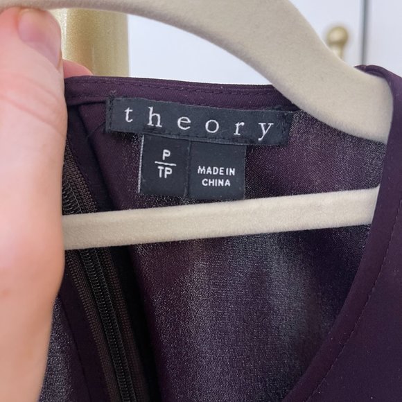 Theory Laycee Arched-Hem 100% Silk Blouse, Eggplant, Size P - Picture 3 of 9